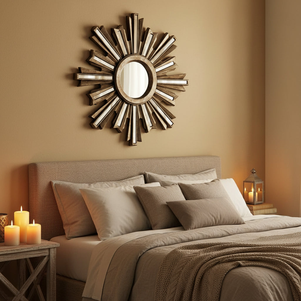 Small Gold Deco Sunburst Convex Wall Mirror