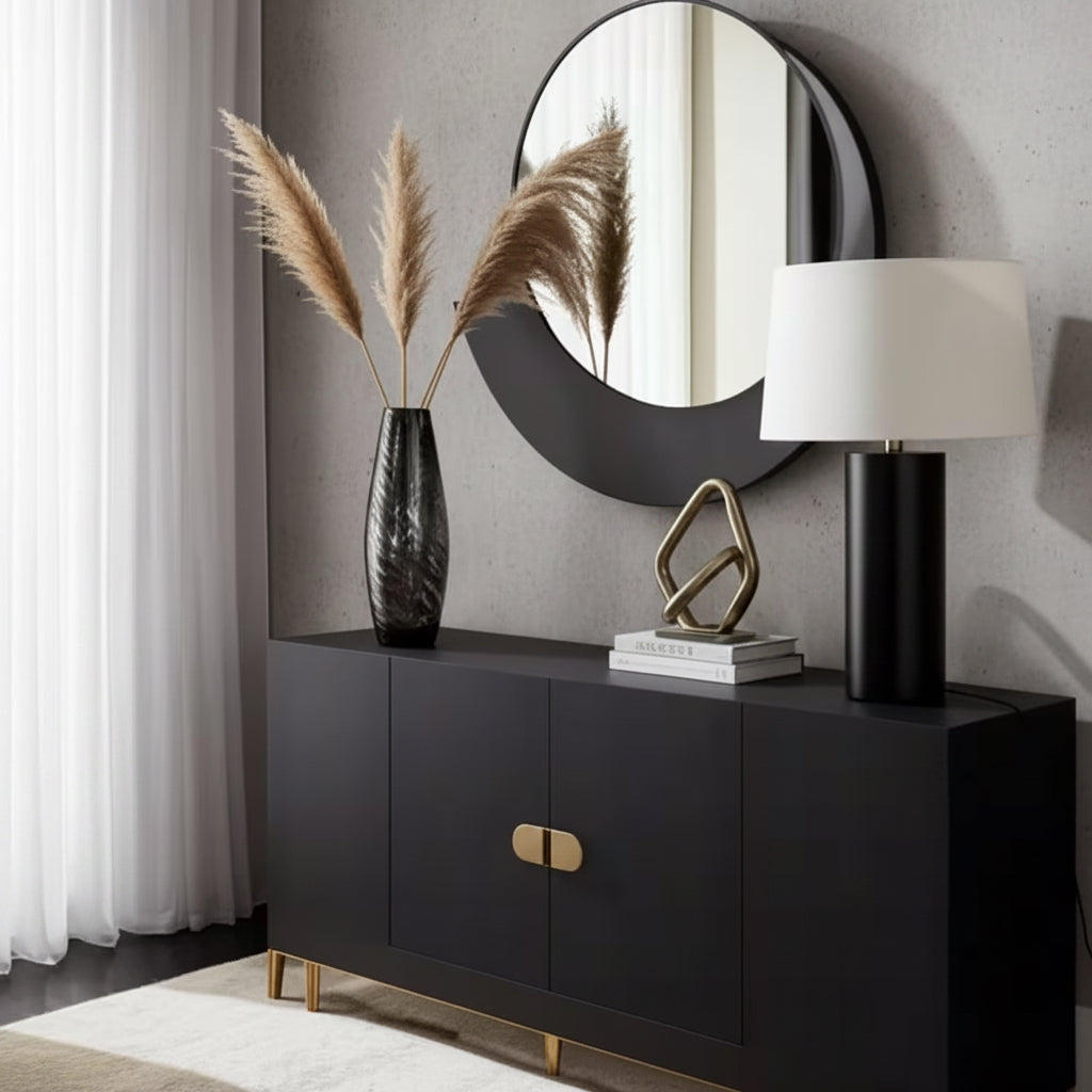 20 In. Black Glass round Glam Swirl Decorative Vase