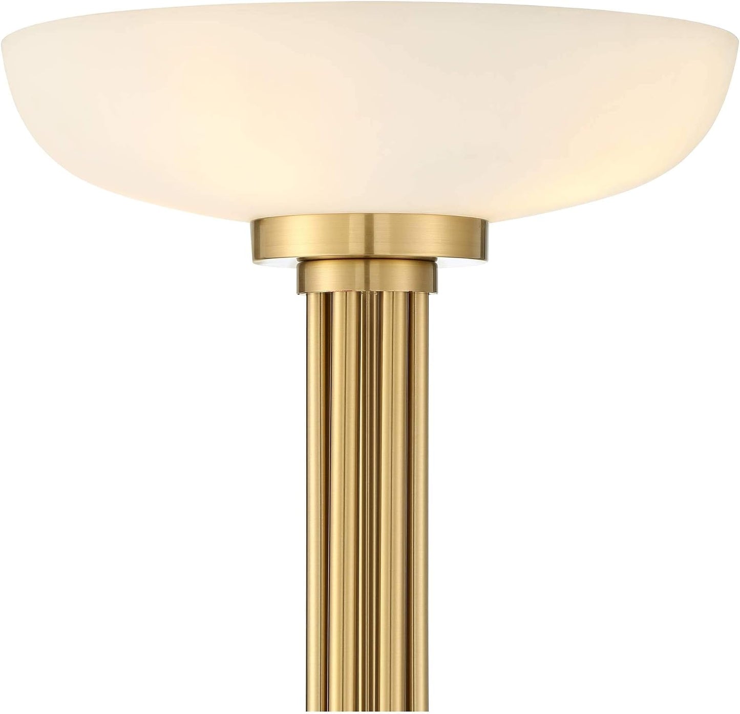 Possini Euro Design Granview Modern Glam Torchiere Floor Lamp Standing LED 70" Tall Antique Brass Gold Metal Column Frosted Glass Shade Decor for Living Room Reading House Bedroom Home Office