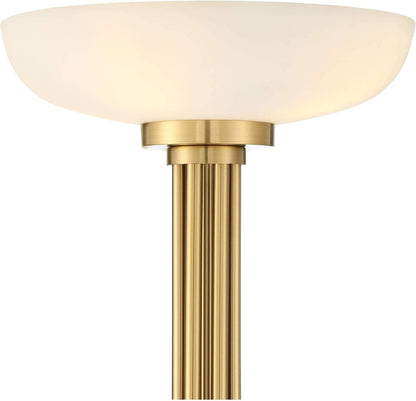Possini Euro Design Granview Modern Glam Torchiere Floor Lamp Standing LED 70" Tall Antique Brass Gold Metal Column Frosted Glass Shade Decor for Living Room Reading House Bedroom Home Office