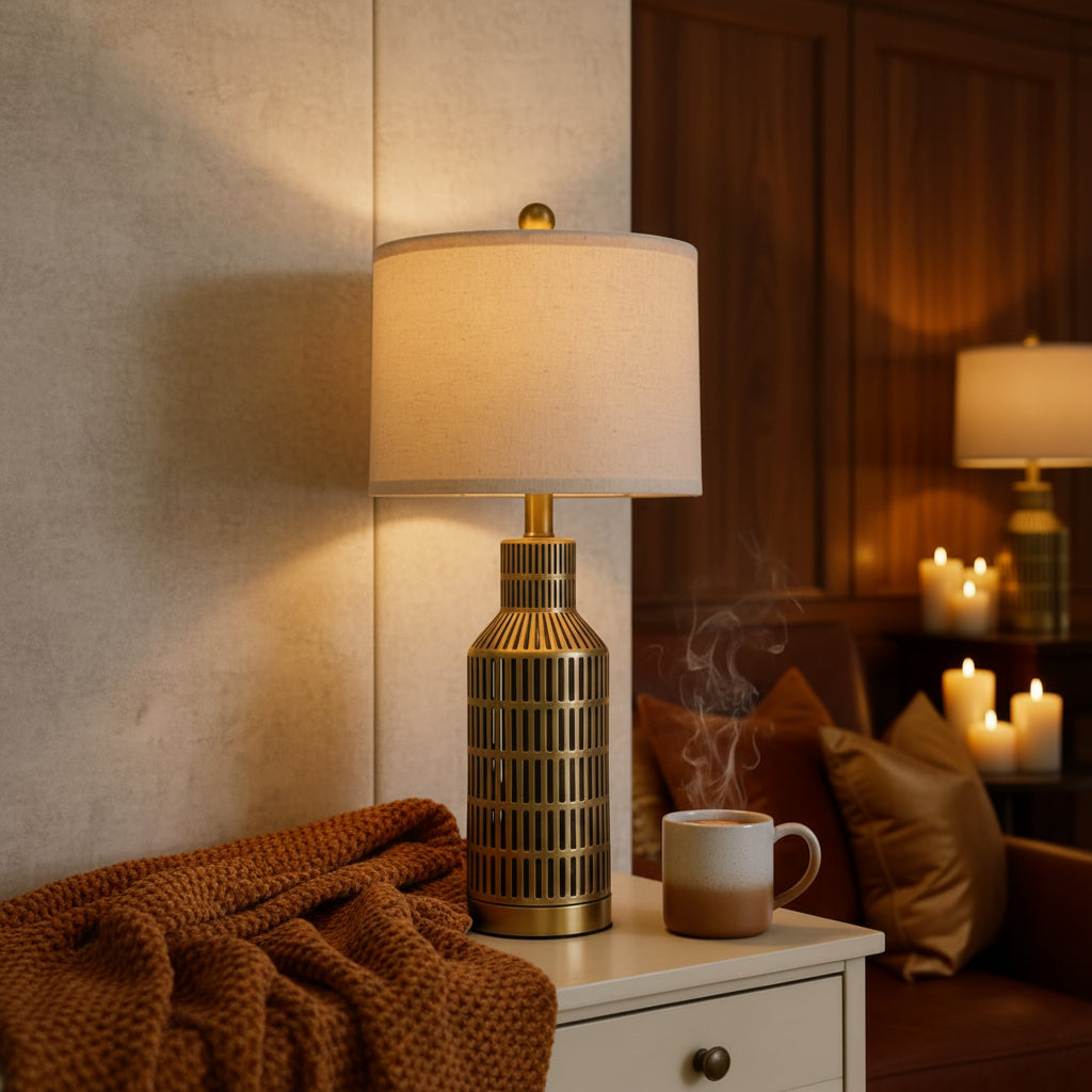 25" Gold and Black Modern Ceramic Bedside Lamp Set of 2 for Bedroom Decor Farmhouse Table Lamp for Living Room Office Dorm