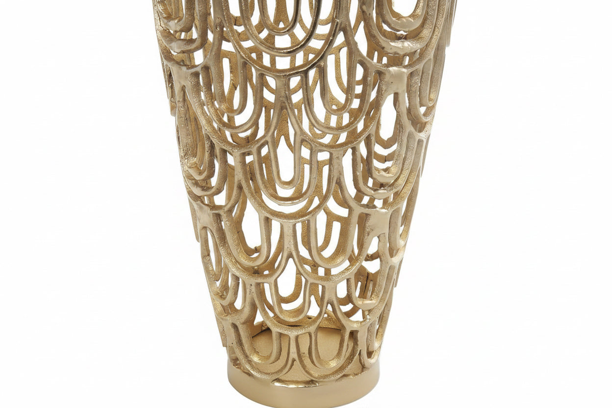 Deco 79 Aluminum Metal Geometric Decorative Vase Art Deco Inspired Arched Centerpiece Vase, Vase for Home Decoration 9" X 10" X 25", Gold