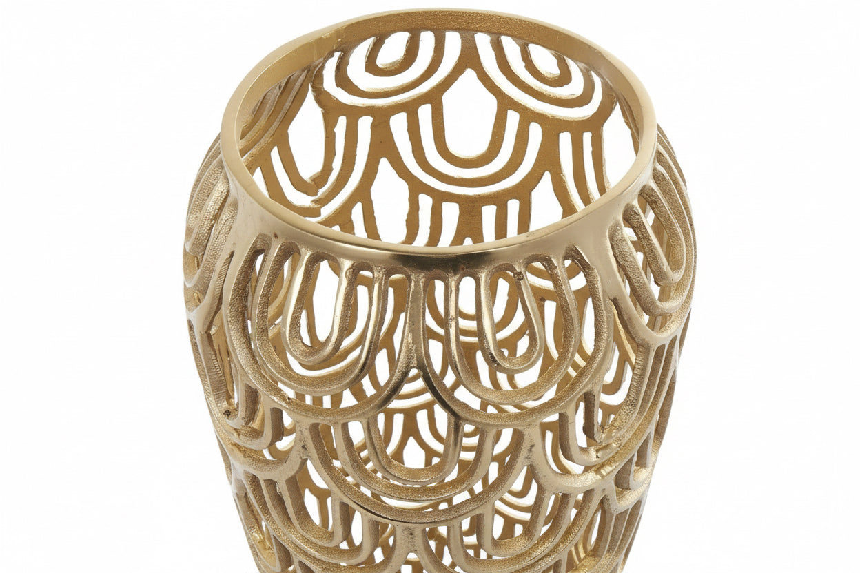 Deco 79 Aluminum Metal Geometric Decorative Vase Art Deco Inspired Arched Centerpiece Vase, Vase for Home Decoration 9" X 10" X 25", Gold