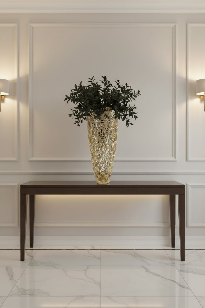 Deco 79 Aluminum Metal Geometric Decorative Vase Art Deco Inspired Arched Centerpiece Vase, Vase for Home Decoration 9" X 10" X 25", Gold