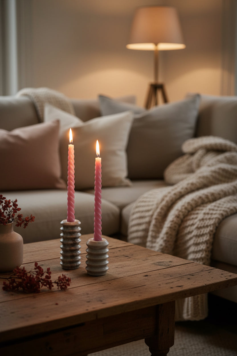 Tracey Beige Onyx Taper Candle Holder, (Set of 2)