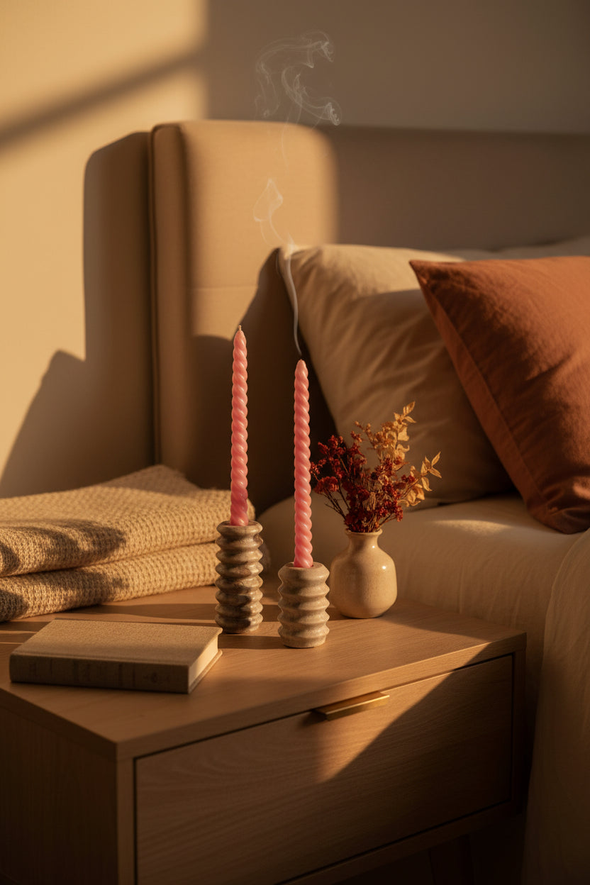 Tracey Beige Onyx Taper Candle Holder, (Set of 2)