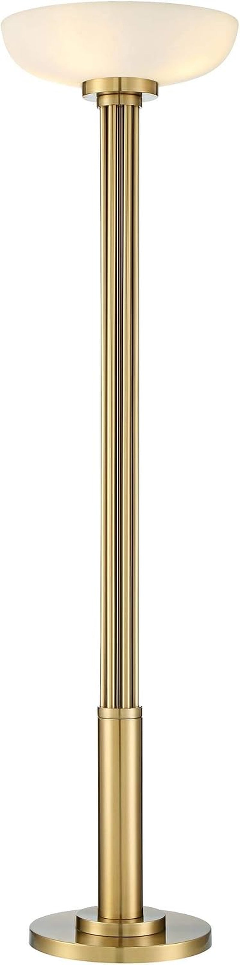 Possini Euro Design Granview Modern Glam Torchiere Floor Lamp Standing LED 70" Tall Antique Brass Gold Metal Column Frosted Glass Shade Decor for Living Room Reading House Bedroom Home Office