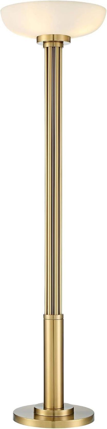 Possini Euro Design Granview Modern Glam Torchiere Floor Lamp Standing LED 70" Tall Antique Brass Gold Metal Column Frosted Glass Shade Decor for Living Room Reading House Bedroom Home Office