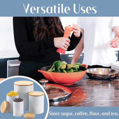 White Kitchen Canisters Set with Wooden Lids, Airtight Sugar, Flour, Coffee, Cookie Storage Canister Sets for Kitchen Countertop, 4 Pack