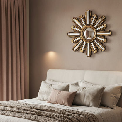 Small Gold Deco Sunburst Convex Wall Mirror